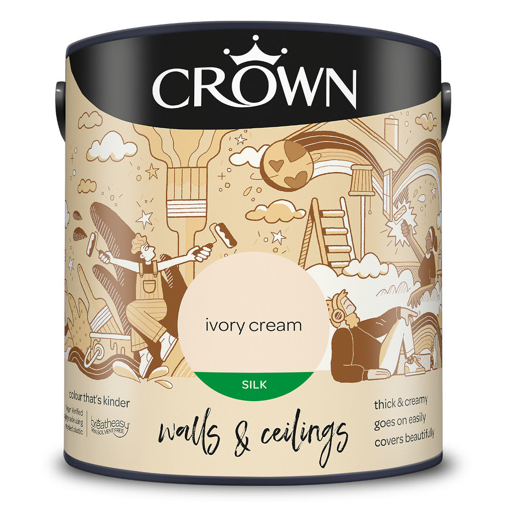 Crown Walls & Ceilings Emulsion Ivory Cream 2.5L Silk