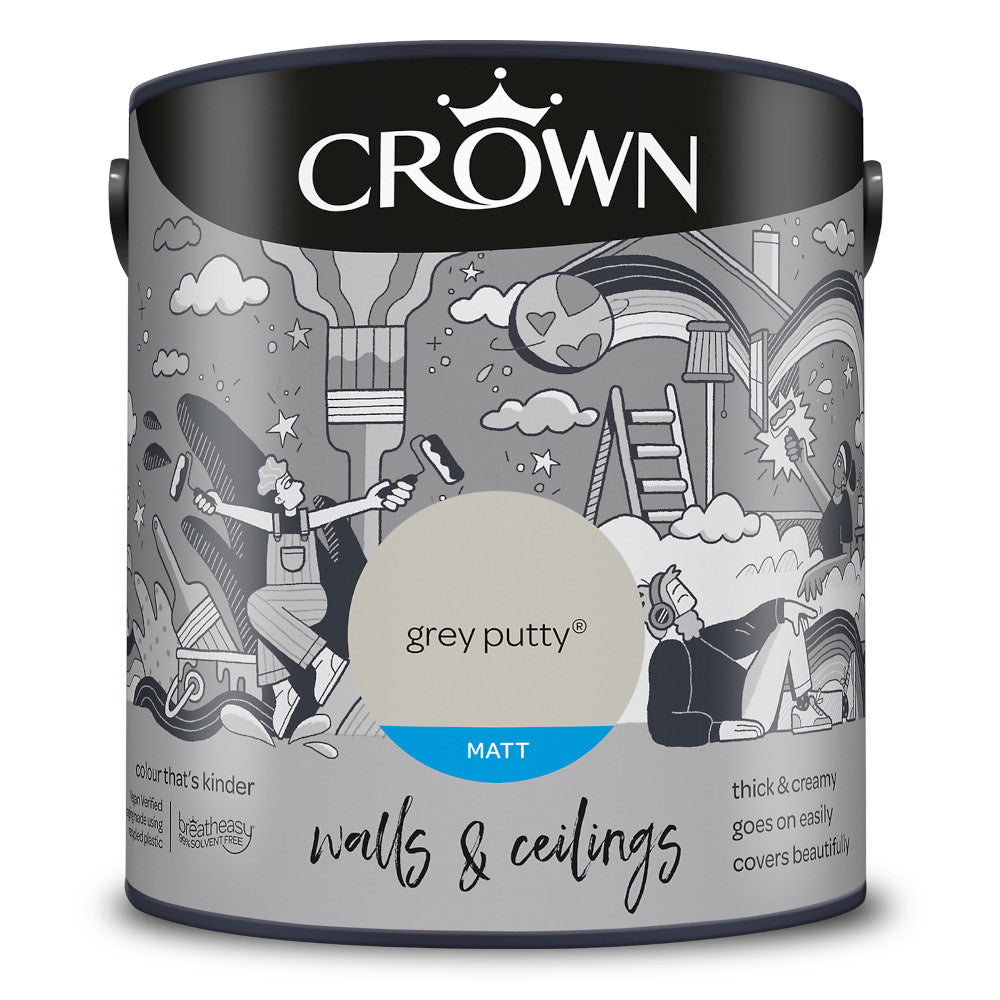 Crown Walls & Ceilings Emulsion Grey Putty