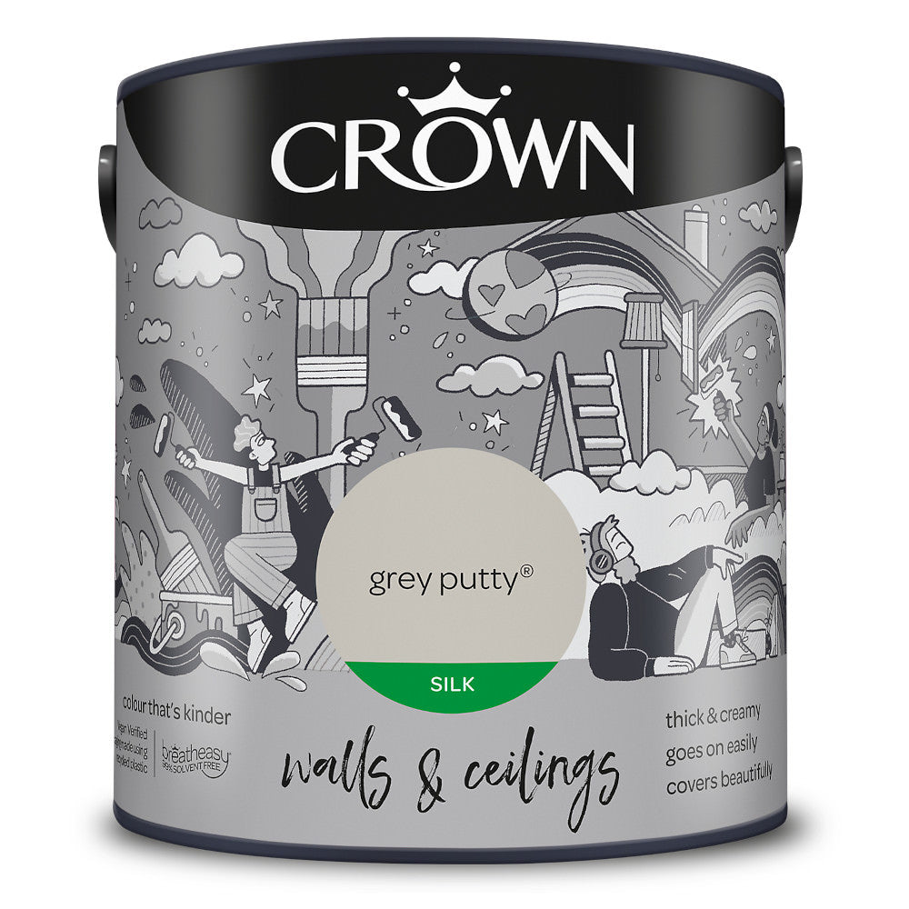Crown Walls & Ceilings Emulsion Grey Putty 2.5L Silk
