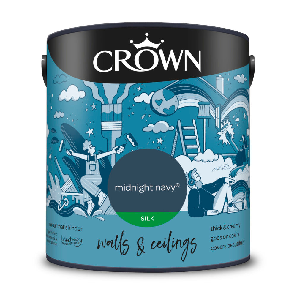 Crown Walls & Ceilings Emulsion Midnight Navy 2.5L Silk