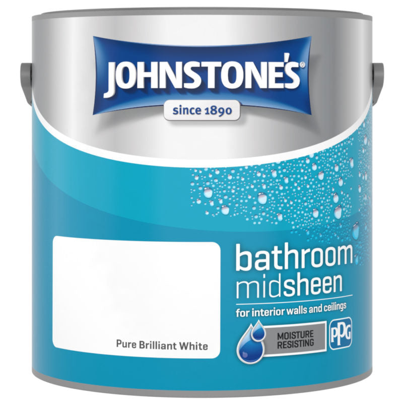 Johnstones Bathroom Mid Sheen Emulsion Brilliant White 2.5L Mid Sheen