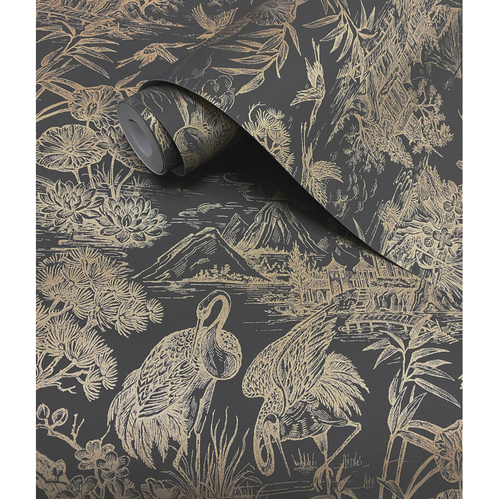 Holden Wallpaper 91701 Natoru Charcoal Gold