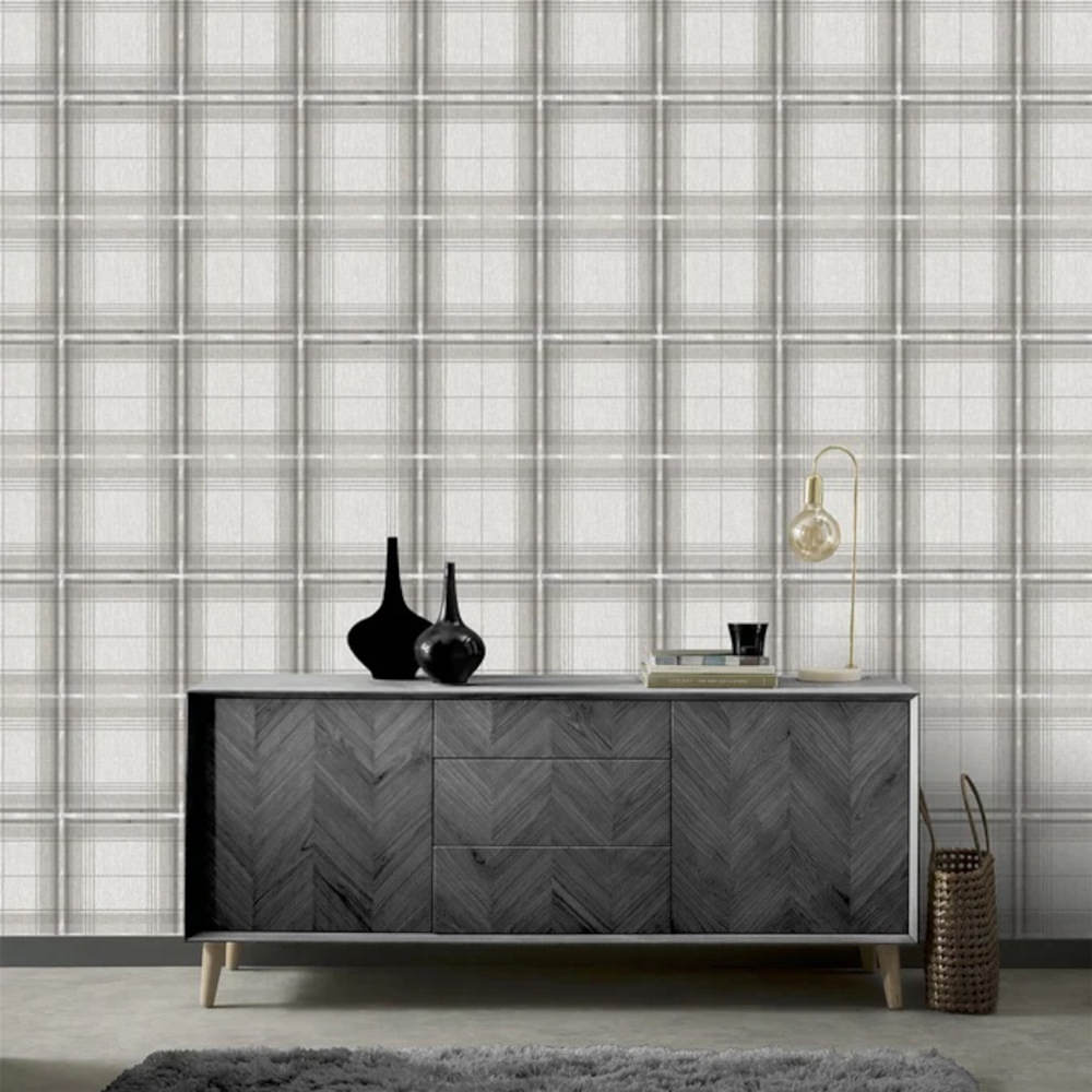 Arthouse Wallpaper 903102 Woven Check Grey & White