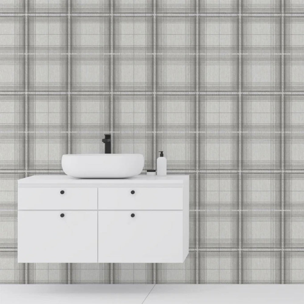 Arthouse Wallpaper 903102 Woven Check Grey & White
