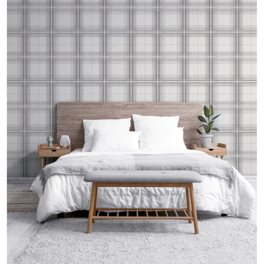 Arthouse Wallpaper 903102 Woven Check Grey & White