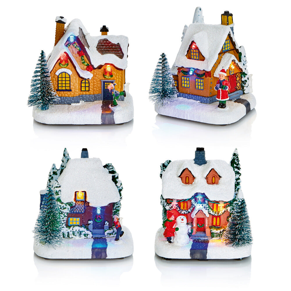 Lit Snowy House Village