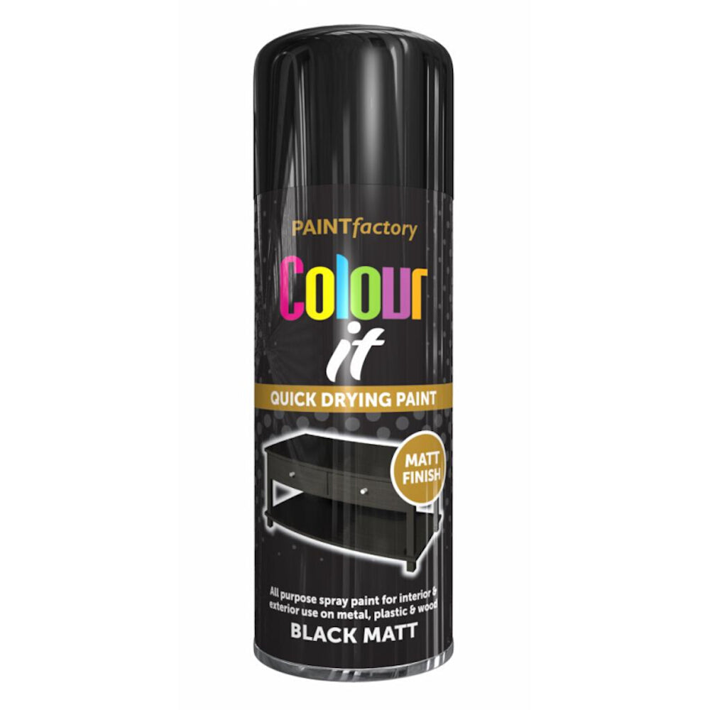 Paint Factory Colour It Quick Drying Spray Paint Black 400ml Black Matt