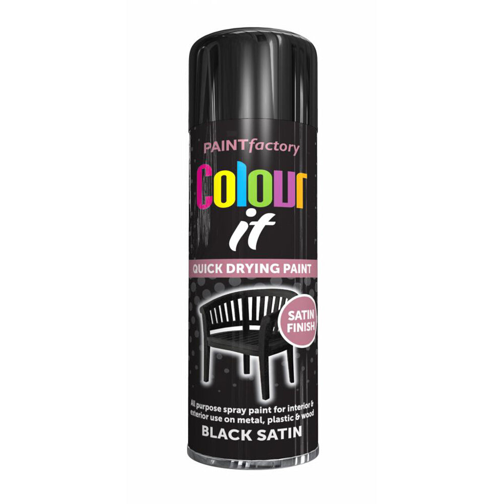 Paint Factory Colour It Quick Drying Spray Paint Black 250ml Black Satin