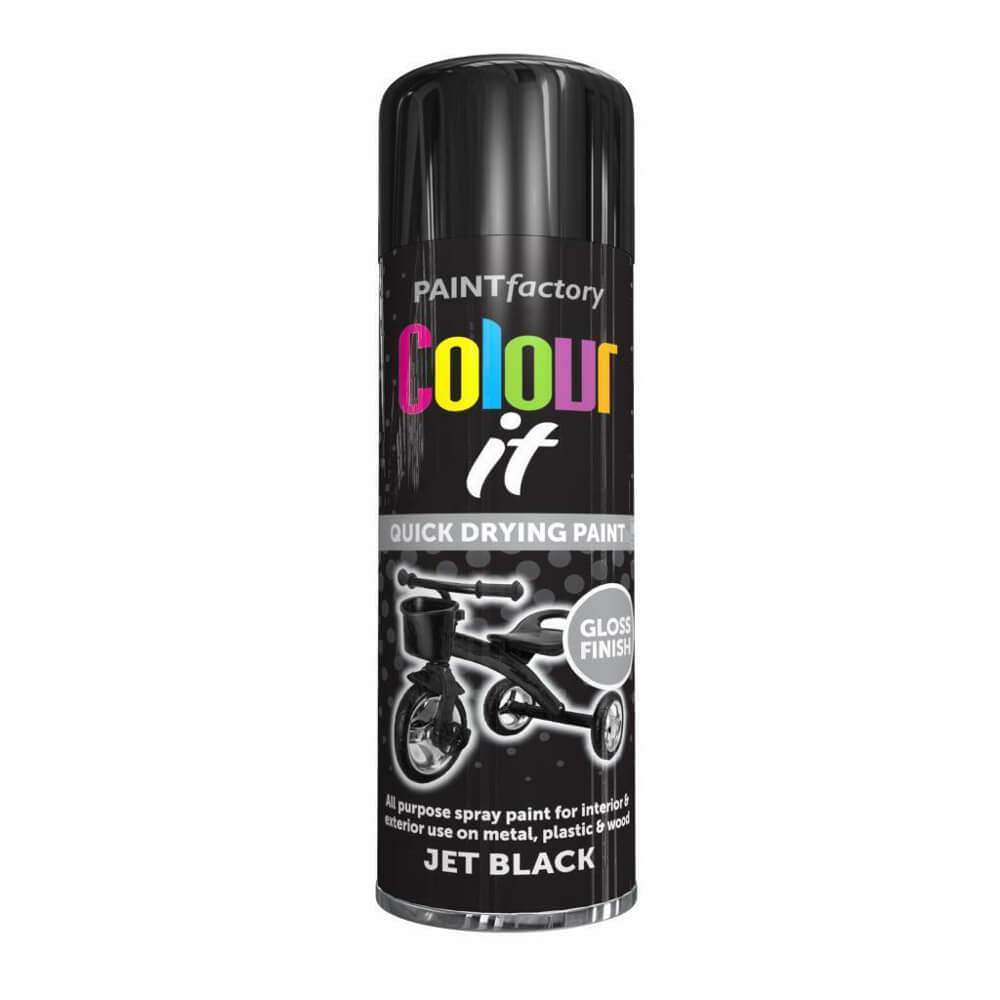 Paint Factory Colour It Quick Drying Spray Paint Black 250ml Jet Black Gloss