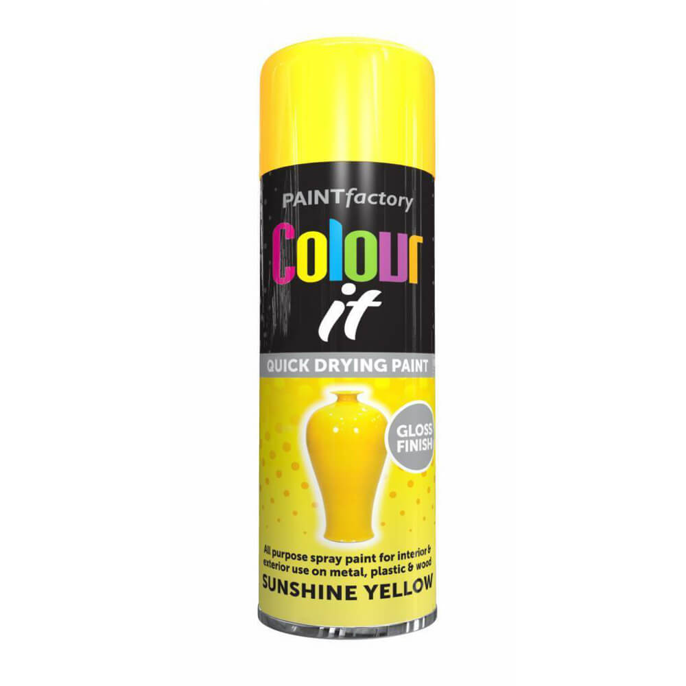 Paint Factory Colour It Quick Drying Spray Paint Yellow 250ml Sunshine Yellow Gloss