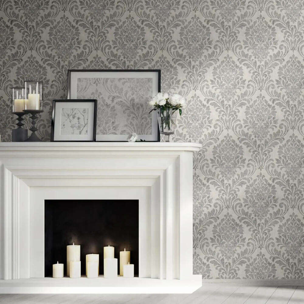 This image shows product Muriva Wallpaper 173511 Eleanor Damask Grey