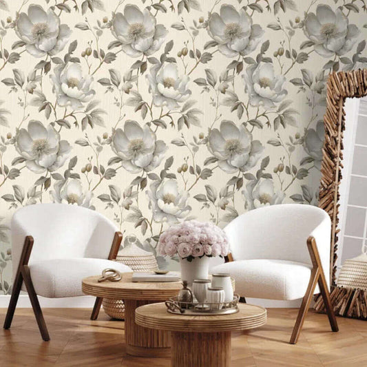 This image shows product Muriva Wallpaper 227501 Alethia Floral Wallpaper Cream