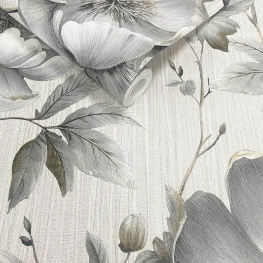 This image shows product Muriva Wallpaper 227502 Alethia Floral Grey Metallic