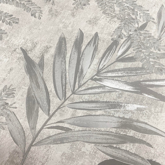 This image shows product Muriva Wallpaper 209111 Phelan Leaf Blown Vinyl Grey