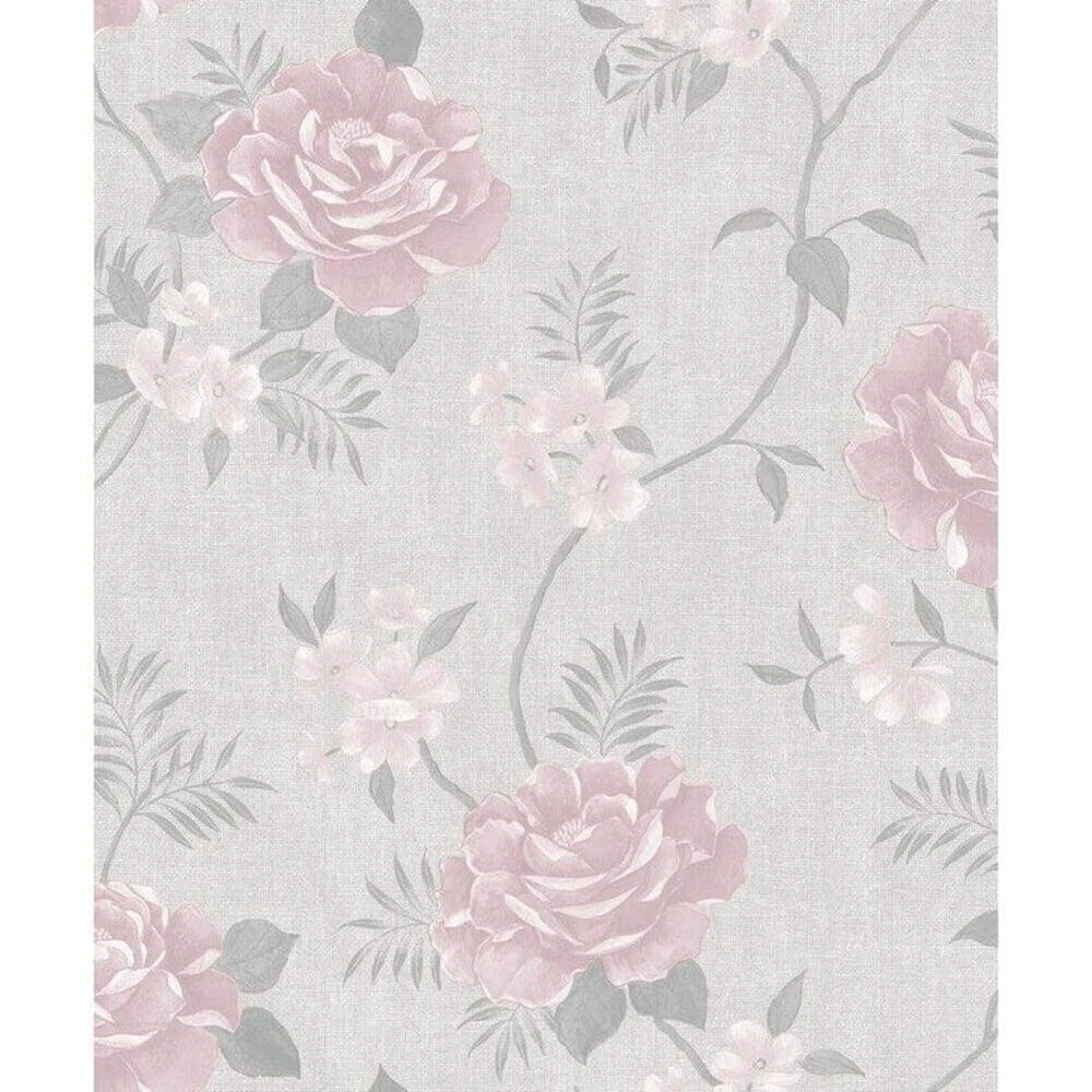 This image shows product Muriva Wallpaper A69703 Rosalind Floral Grey and Pink