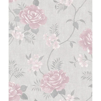 This image shows product Muriva Wallpaper A69703 Rosalind Floral Grey and Pink