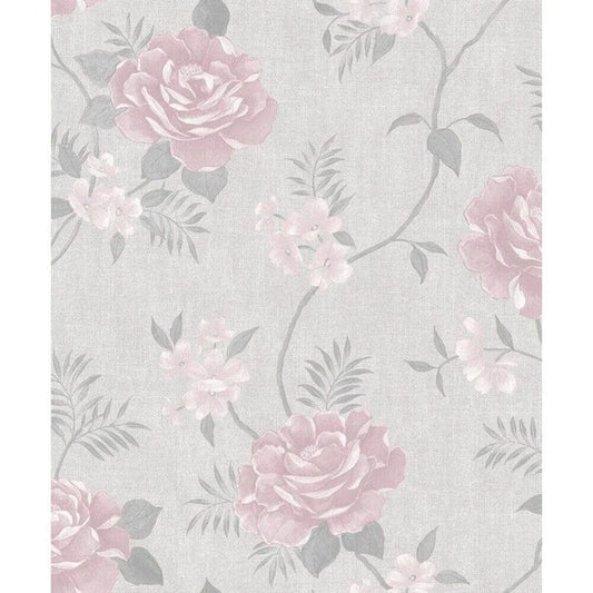 This image shows product Muriva Wallpaper A69703 Rosalind Floral Grey and Pink