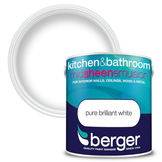 Berger Kitchen & Bathroom Midsheen Pure Brilliant White 2.5L Mid-Sheen