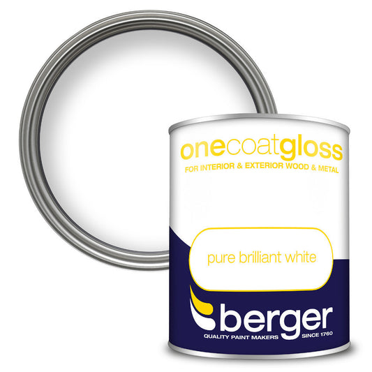 Berger One Coat Gloss Pure Brilliant White 750ml White