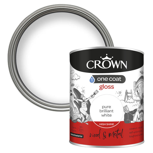 Crown One Coat Gloss Brilliant White 750ml Gloss