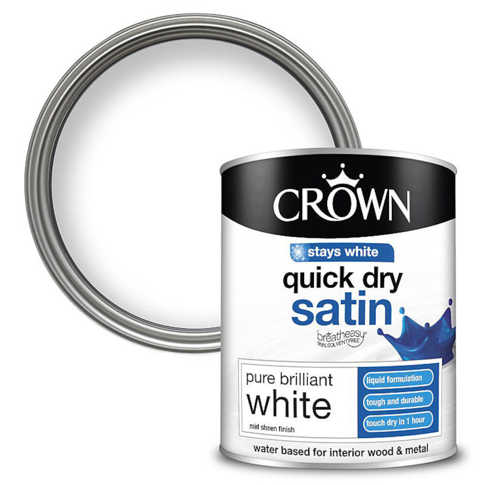Crown Quick Dry Satin Brilliant White 750ml Satin