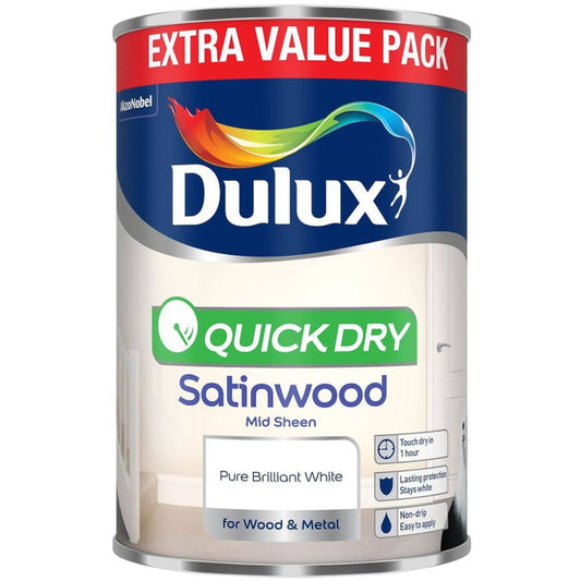 Dulux Quick Dry Satinwood Brilliant White 1.25L Satin
