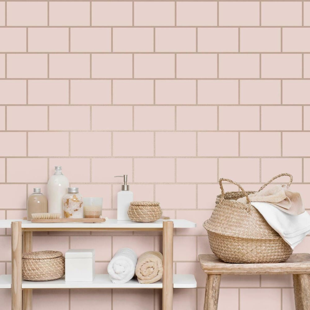 Fine Decor Wallpaper M1635 Metro 2021 Tile Blush/Rose Gold 