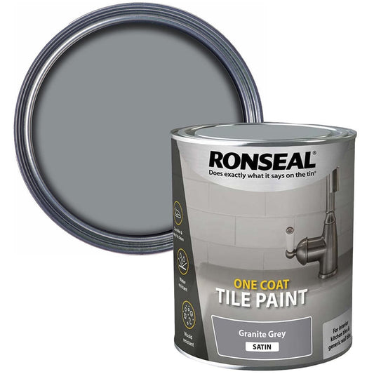 Ronseal One Coat Tile Paint Granite Grey Satin 750ml Satin