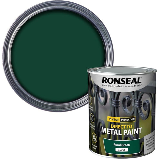Ronseal Direct To Metal Paint Rural Green Gloss 750ml Gloss