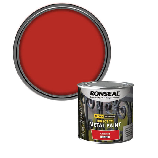 Ronseal Direct To Metal Paint Chilli Red Gloss 750ml Gloss
