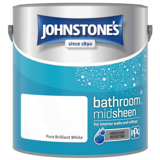 Johnstones Bathroom Mid Sheen Emulsion Brilliant White 2.5L Mid Sheen