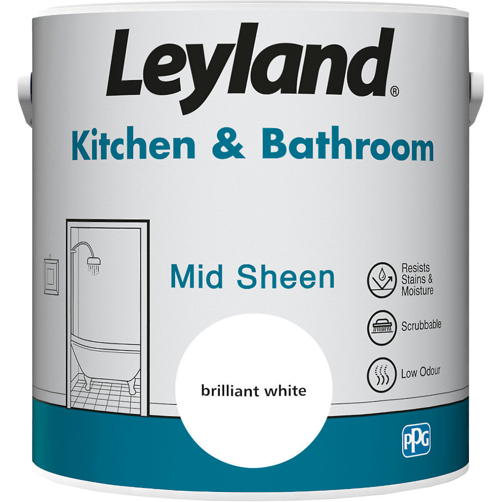 Leyland Kitchen & Bathroom Mid Sheen Brilliant White 2.5L Mid-Sheen