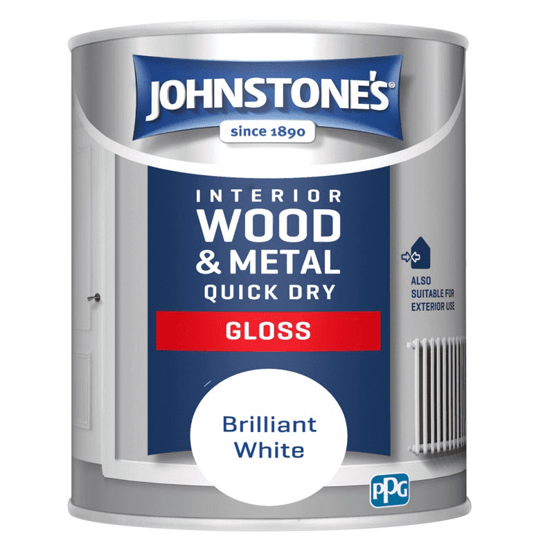 Johnstones Interior Wood & Metal Quick Dry Gloss Brilliant White 750ml