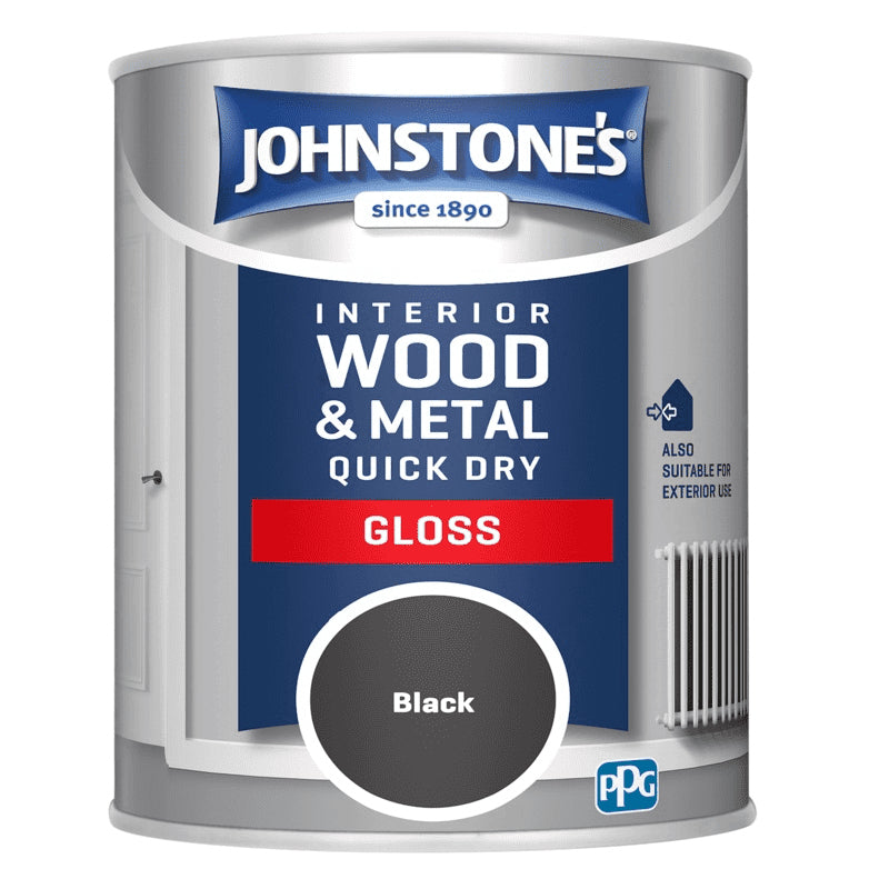 Johnstones Interior Wood & Metal Quick Dry Gloss Black 750ml