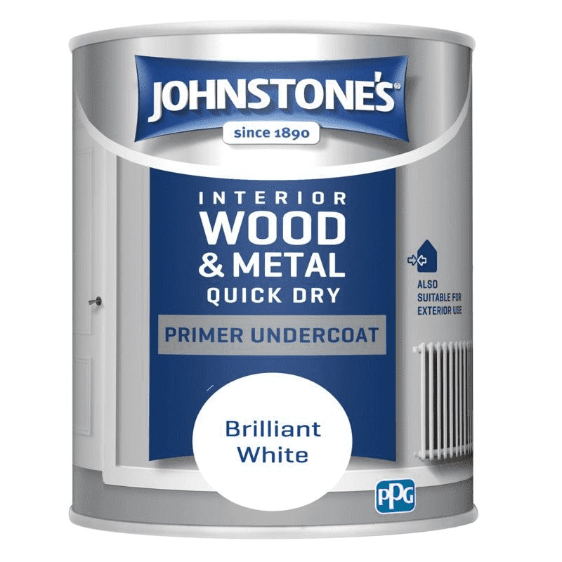 Johnstones Interior Wood & Metal Quick Dry Primer Undercoat Brilliant White 750ml
