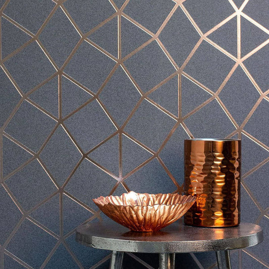 Fine Decor Wallpaper FD42490 Platinum Geo Trellis Rose Gold 