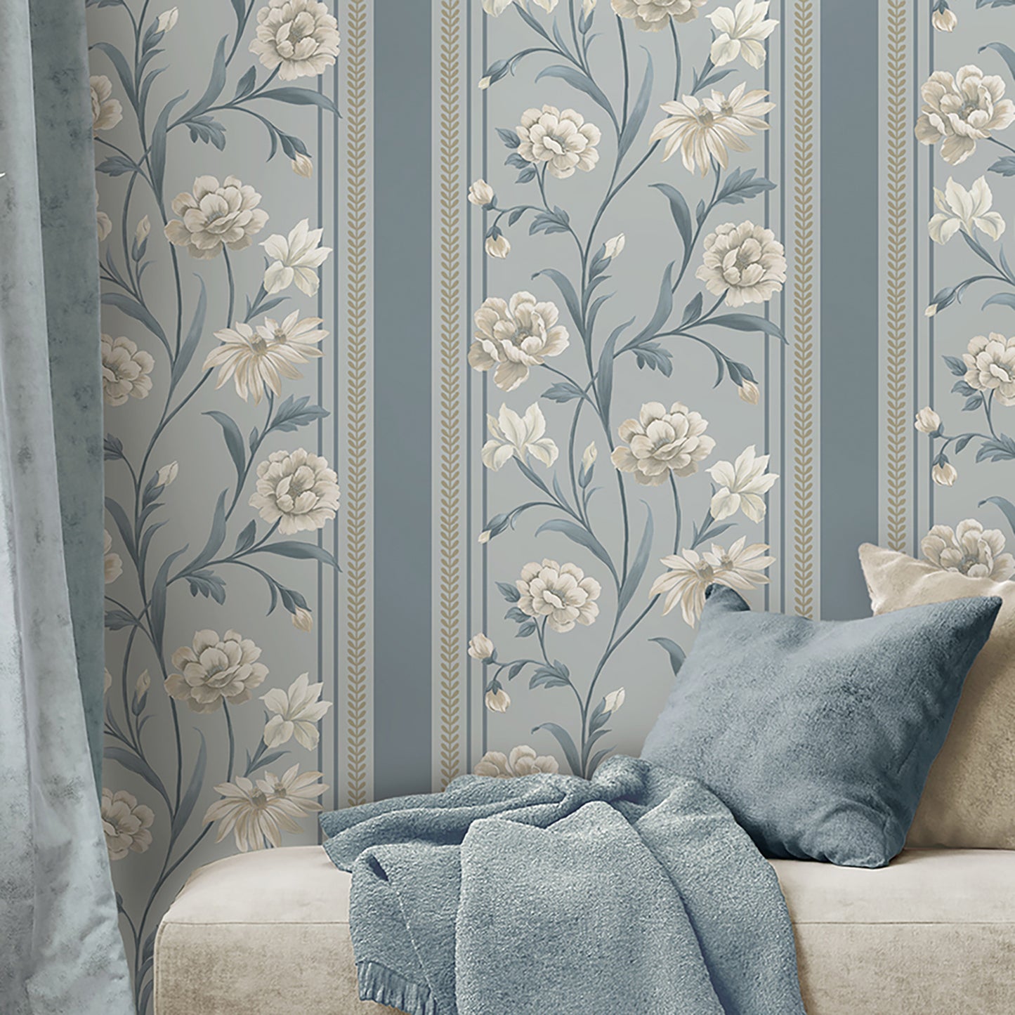 Belgravia Wallpaper 758 Raya Blue & Cream