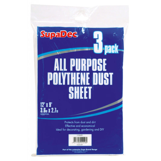 12x 9 All Purpose Polythene Dust Sheets Pack 3