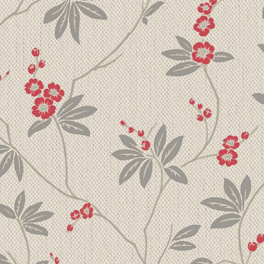 Belgravia Wallpaper 3022 Amelie Blossom Beige & Red 