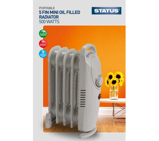 This image shows product 500W 5 Fin Mini Oil Fired Radiator