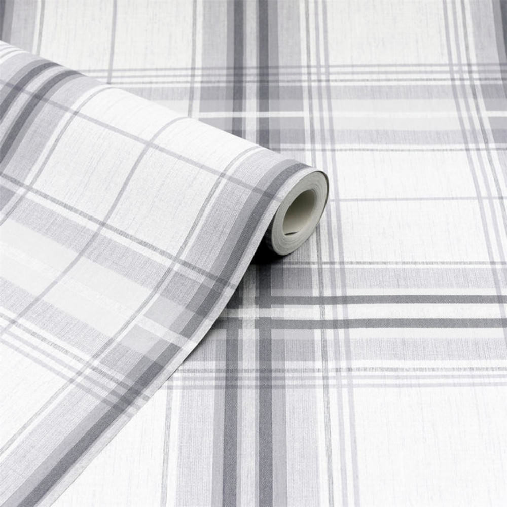 Arthouse Wallpaper 903102 Woven Check Grey & White 