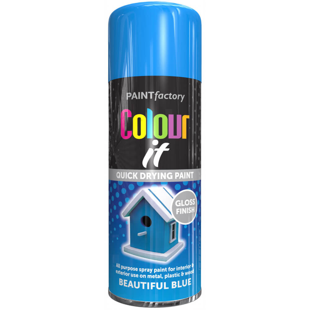 Paint Factory Colour It Quick Drying Spray Paint Blue 400ml Beautiful Blue Gloss