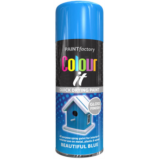 Paint Factory Colour It Quick Drying Spray Paint Blue 400ml Beautiful Blue Gloss