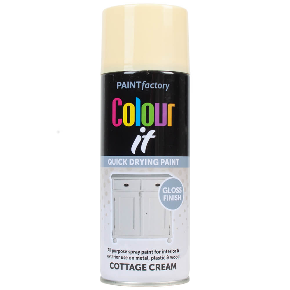 Paint Factory Colour It Quick Drying Spray Paint Cream 400ml Cottage Cream Gloss