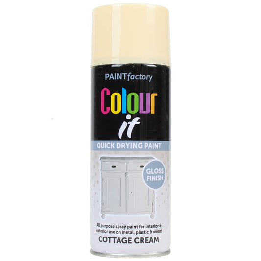 Paint Factory Colour It Quick Drying Spray Paint Cream 400ml Cottage Cream Gloss