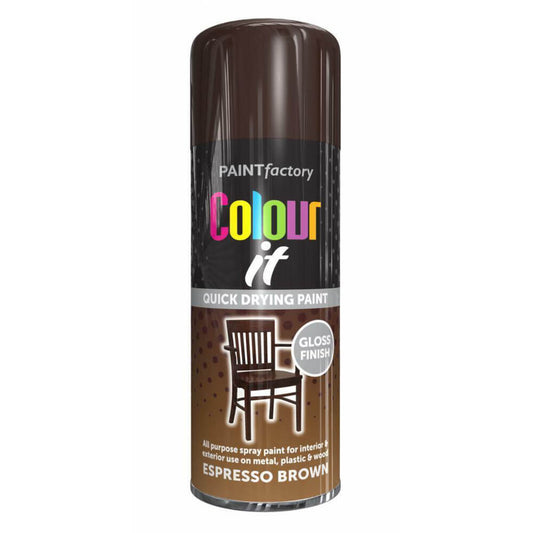 Paint Factory Colour It Quick Drying Spray Paint Brown 400ml Espresso Brown Gloss
