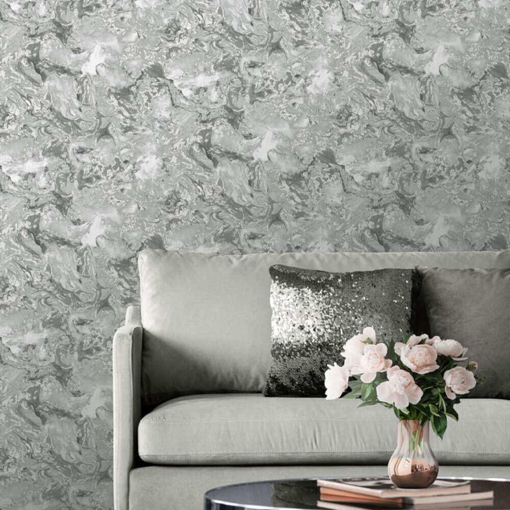 This image shows product Muriva Wallpaper 166501 Elixir Marble Grey and Silver Metallic