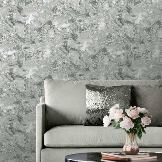 This image shows product Muriva Wallpaper 166501 Elixir Marble Grey and Silver Metallic