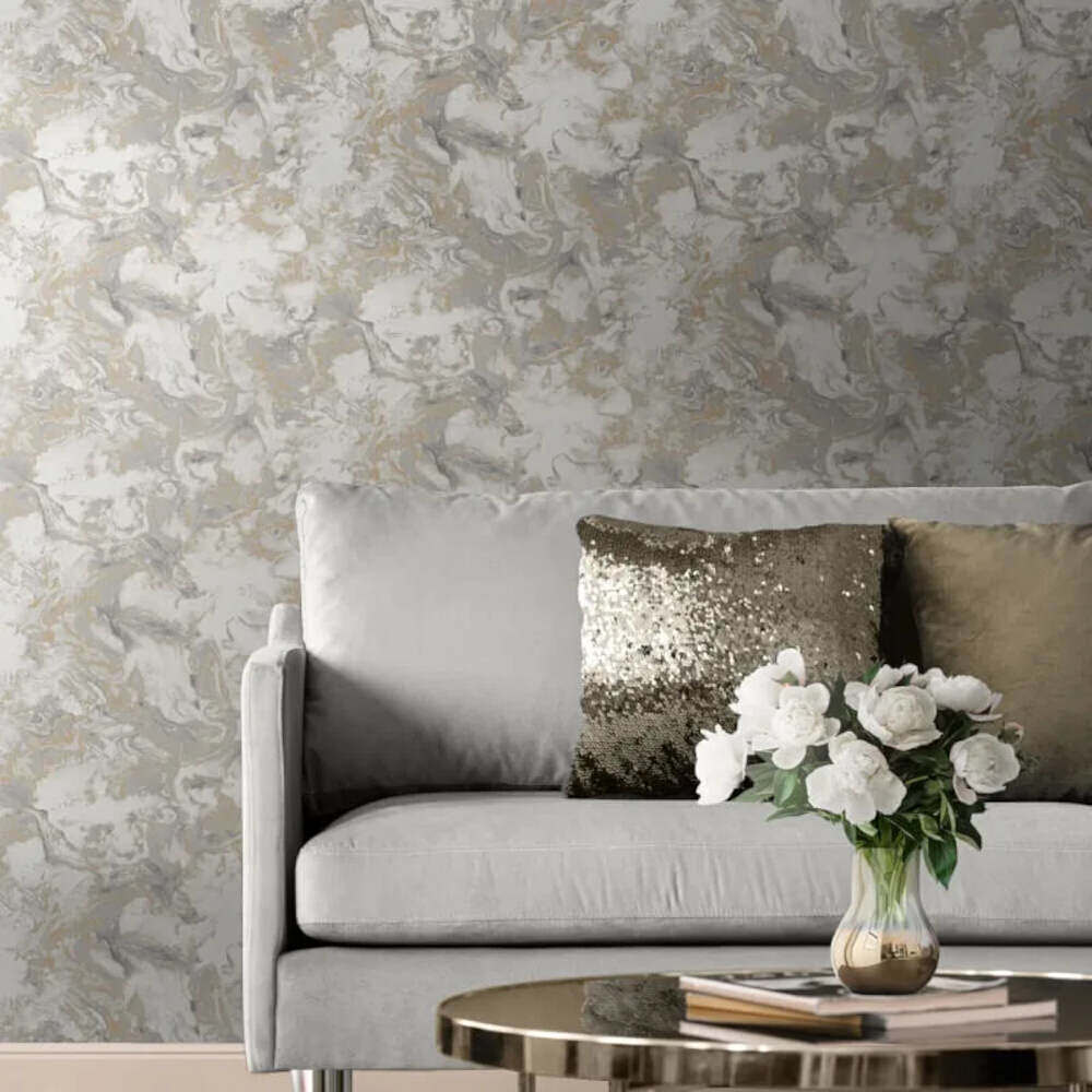 This image shows product Muriva Wallpaper 166506 Elixir Marble Grey Gold