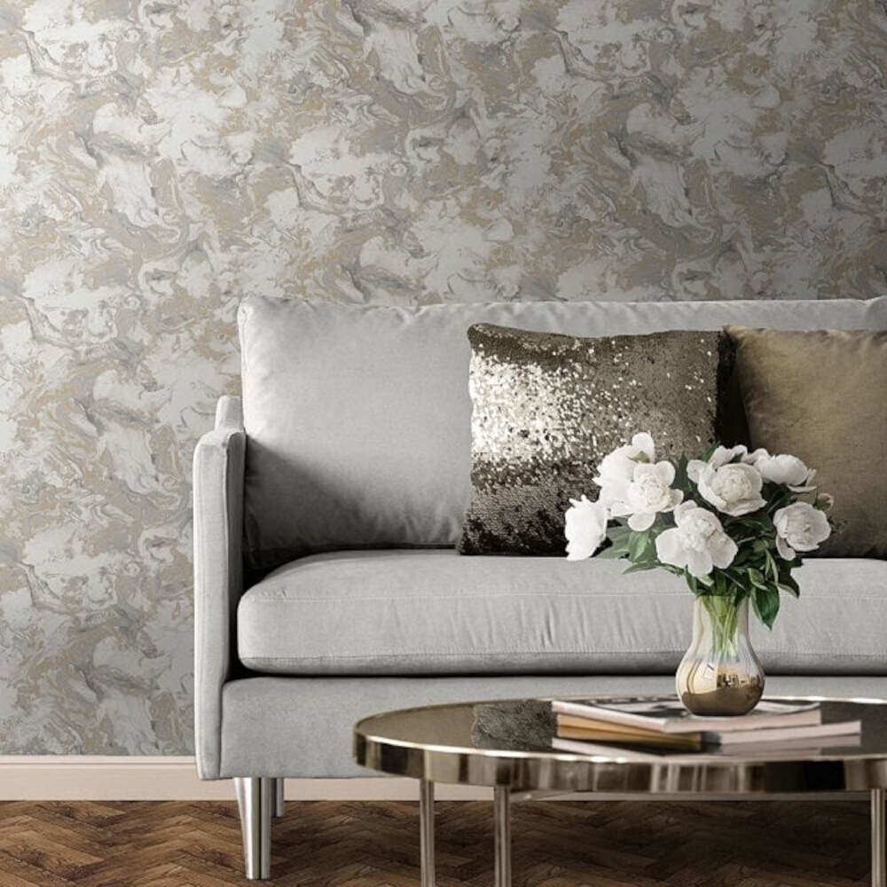 This image shows product Muriva Wallpaper 166506 Elixir Marble Grey Gold